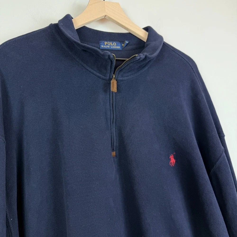 Polo Ralph Lauren Pullover Men's 3XLT Blue Pony‎ Embroidered Long Sleeve 1/4 zip
